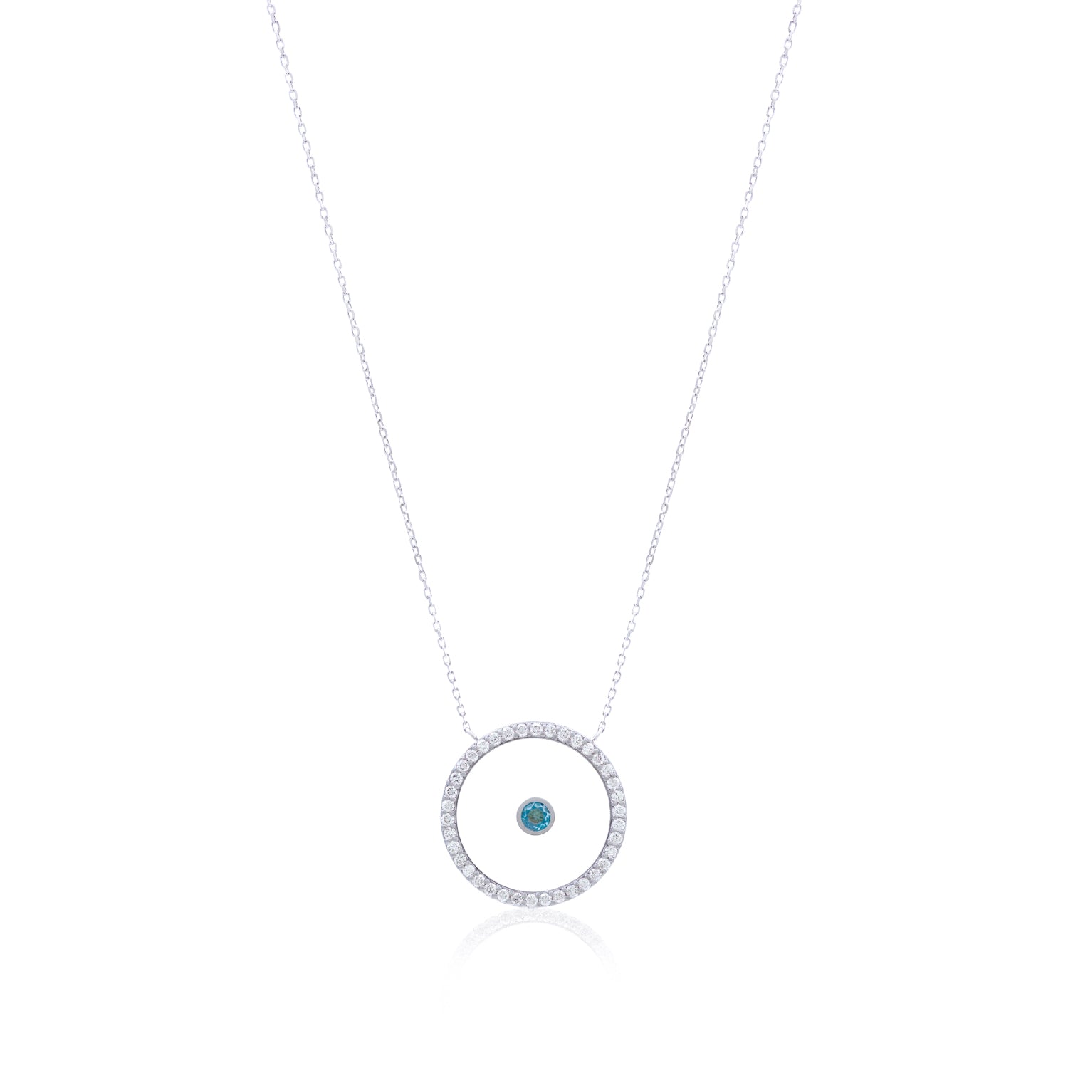 Blue Topaz December Birthstone Necklace in White Gold