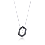 Qamoos 1.0 Letter ر Black Diamond Necklace in Black Rhodium-Plated White Gold