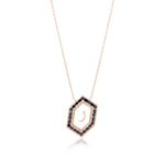 Qamoos 1.0 Letter ر Black Diamond Necklace in Rose Gold