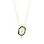 Qamoos 1.0 Letter ي Black Diamond Necklace in Yellow Gold