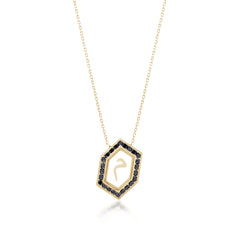 Qamoos 1.0 Letter م Black Diamond Necklace in Yellow Gold
