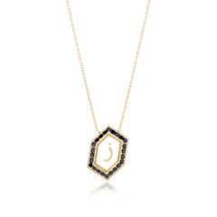 Qamoos 1.0 Letter ز Black Diamond Necklace in Yellow Gold