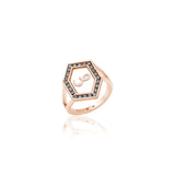 Qamoos 1.0 Letter ص Black Diamond Ring in Rose Gold