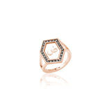 Qamoos 1.0 Letter ض Black Diamond Ring in Rose Gold