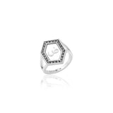 Qamoos 1.0 Letter ض Black Diamond Ring in White Gold