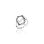  Qamoos 1.0 Letter ص Black Diamond Ring in White Gold