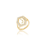 Qamoos 1.0 Letter ز Diamond Ring in Yellow Gold