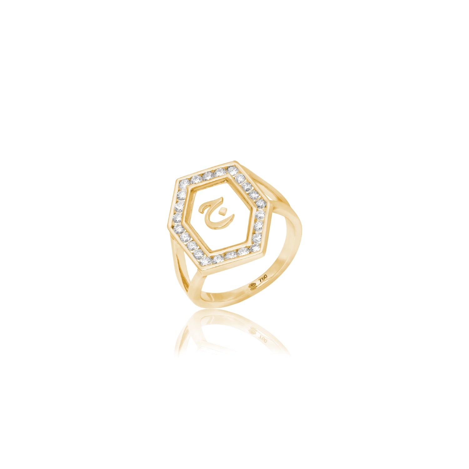 Qamoos 1.0 Letter ج Diamond Ring in Yellow Gold