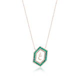 Qamoos 1.0 Letter غ Emerald Necklace in Rose Gold