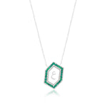 Qamoos 1.0 Letter ع Emerald Necklace in White Gold