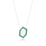 Qamoos 1.0 Letter ع Emerald Necklace in White Gold