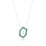 Qamoos 1.0 Letter ر Emerald Necklace in White Gold