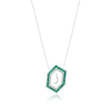 Qamoos 1.0 Letter ز Emerald Necklace in White Gold