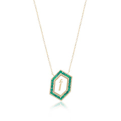 Qamoos 1.0 Letter أ Emerald Necklace in Yellow Gold