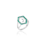 Qamoos 1.0 Letter ر Emerald Ring in White Gold