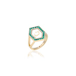 Qamoos 1.0 Letter ن Emerald Ring in Yellow Gold