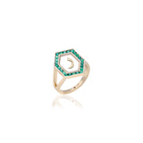 Qamoos 1.0 Letter ر Emerald Ring in Yellow Gold