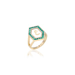 Qamoos 1.0 Letter ع Emerald Ring in Yellow Gold