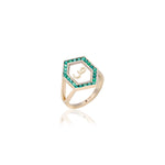 Qamoos 1.0 Letter ص Emerald Ring in Yellow Gold