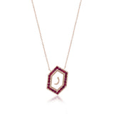 Qamoos 1.0 Letter ر Ruby Necklace in Rose Gold