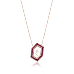 Qamoos 1.0 Letter غ Ruby Necklace in Rose Gold