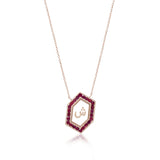 Qamoos 1.0 Letter ش Ruby Necklace in Rose Gold