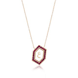 Qamoos 1.0 Letter ع Ruby Necklace in Yellow Gold