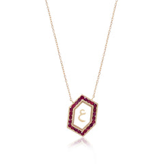 Qamoos 1.0 Letter ع Ruby Necklace in Yellow Gold