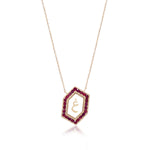 Qamoos 1.0 Letter غ Ruby Necklace in Yellow Gold