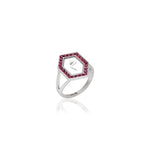 Qamoos 1.0 Letter م Ruby Ring in White Gold