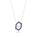 Qamoos 1.0 Letter ش Sapphire Necklace in Rose Gold