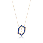 Qamoos 1.0 Letter ز Sapphire Necklace in Yellow Gold