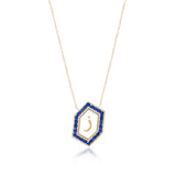 Qamoos 1.0 Letter ز Sapphire Necklace in Yellow Gold