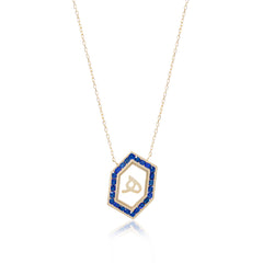 Qamoos 1.0 Letter هـ Sapphire Necklace in Yellow Gold