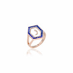 Qamoos 1.0 Letter ر Sapphire Ring in Rose Gold