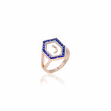 Qamoos 1.0 Letter ر Sapphire Ring in Rose Gold