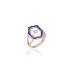 Qamoos 1.0 Letter هـ Sapphire Ring in Rose Gold