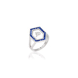 Qamoos 1.0 Letter هـ Sapphire Ring in White Gold