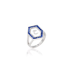 Qamoos 1.0 Letter ح Sapphire Ring in White Gold