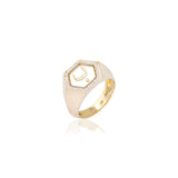 Qamoos 2.0 Letter ب Plexiglass and Diamond Signet Ring in Yellow Gold