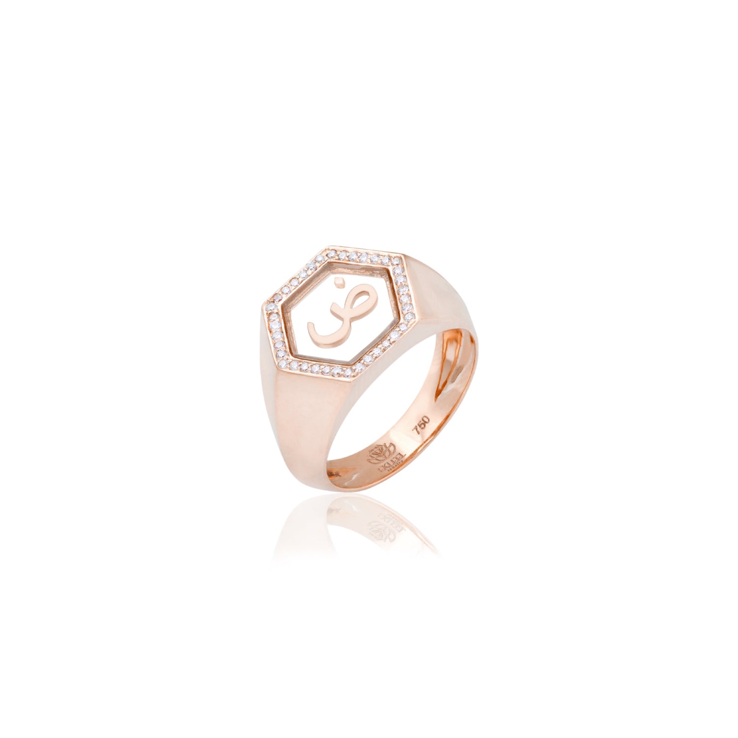 Qamoos 2.0 Letter ض Quartz and Diamond Signet Ring in Rose Gold