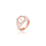 Qamoos 2.0 Letter غ Quartz and Diamond Signet Ring in Rose Gold