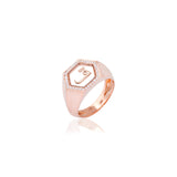 Qamoos 2.0 Letter ق Quartz and Diamond Signet Ring in Rose Gold