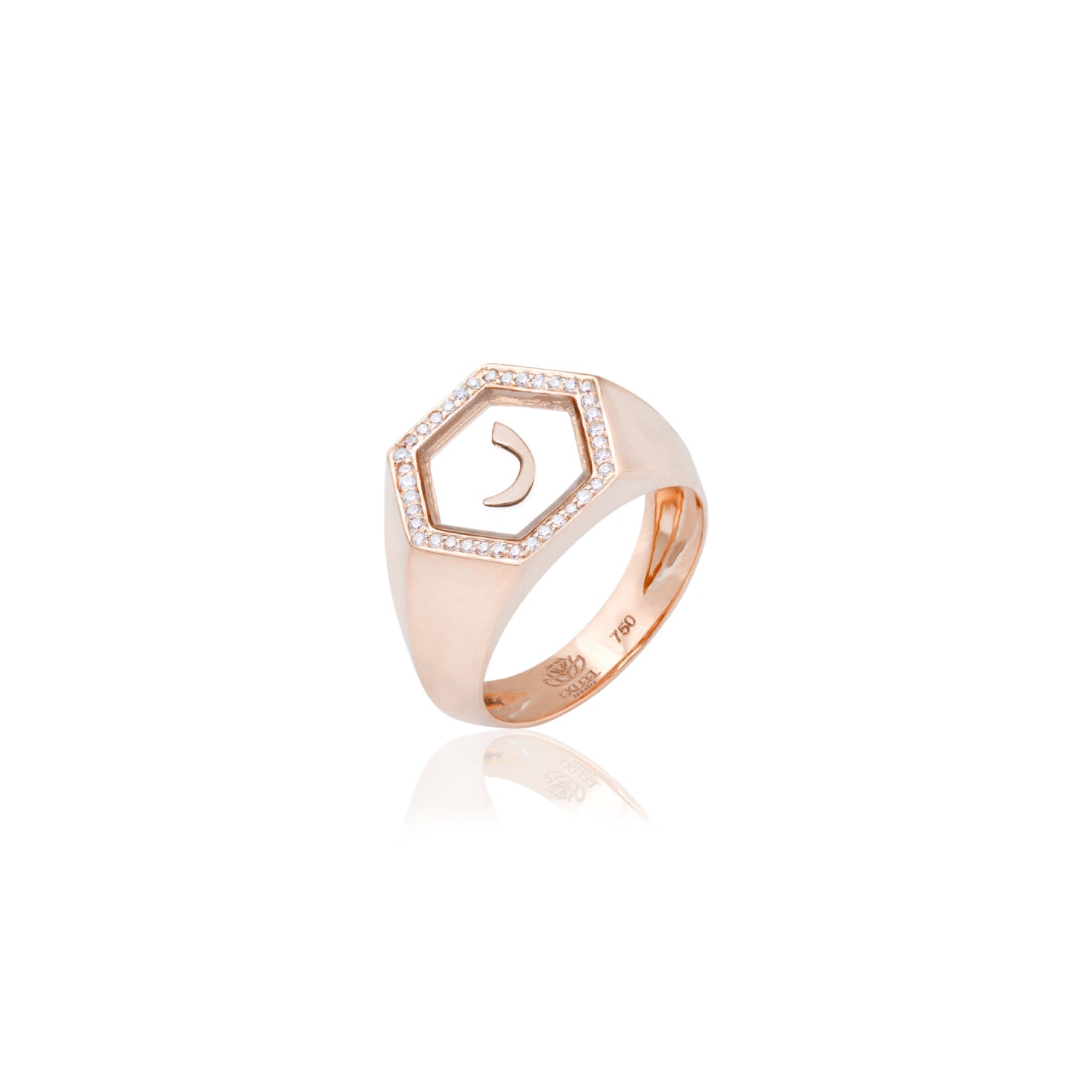 Qamoos 2.0 Letter ر Quartz and Diamond Signet Ring in Rose Gold