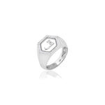 Qamoos 2.0 Letter ق Quartz and Diamond Signet Ring in White Gold