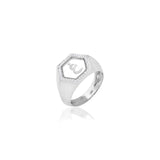 Qamoos 2.0 Letter غ Quartz and Diamond Signet Ring in White Gold