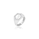 Qamoos 2.0 Letter ض Quartz and Diamond Signet Ring in White Gold