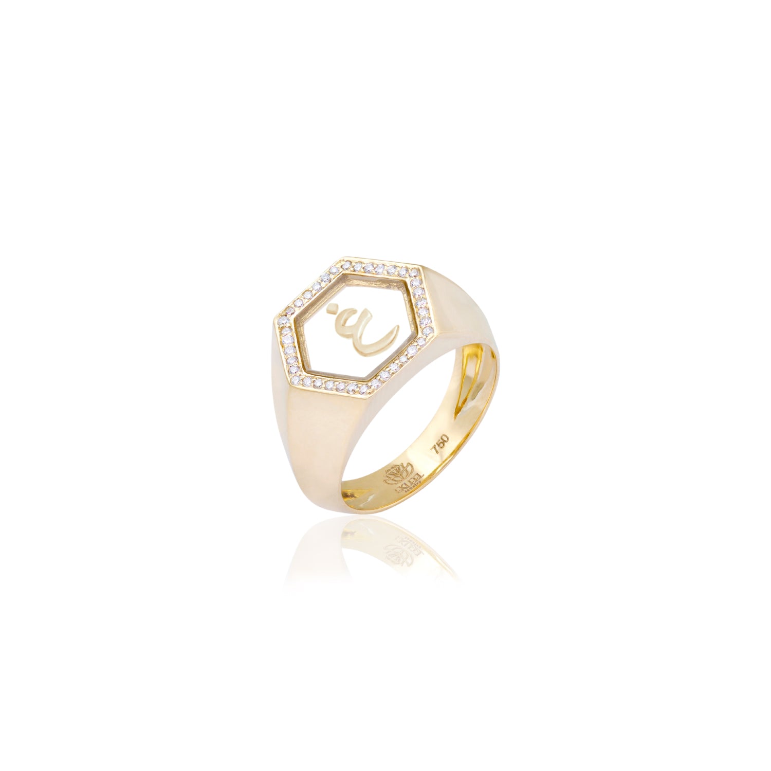 Qamoos 2.0 Letter غ Quartz and Diamond Signet Ring in Yellow Gold